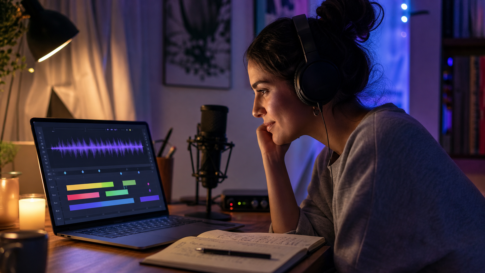 Singer listening to isolated vocals and coaching feedback on a laptop